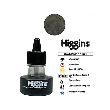 Higgins Bottled Ink Pen Refill, Black India Ink, Each (44201)