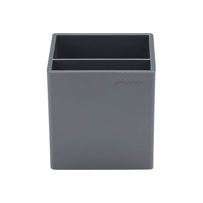 Poppin 2-Compartment ABS Plastic Pen Cup, Dark Gray (102703) image 1
