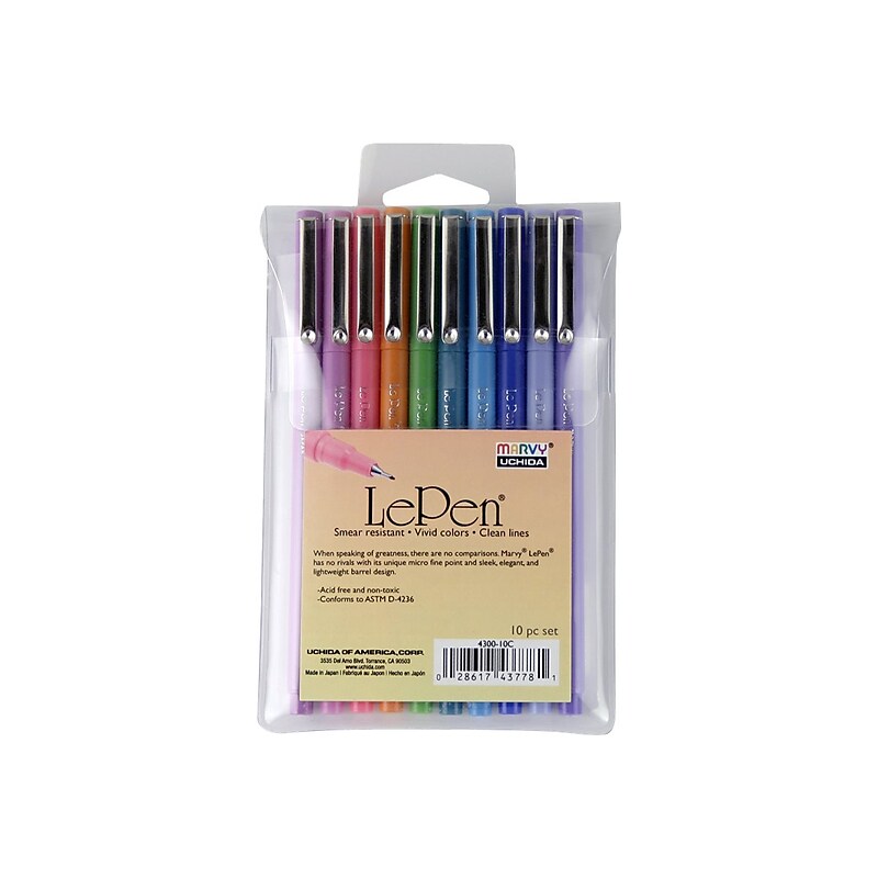 Marvy Uchida LePen Set C Permanent Marker, Micro Fine Tip, Assorted Inks, 10/Pack (430010C) image 1