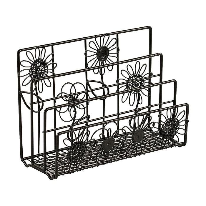 Design Ideas Doodles 3-Compartment Steel Letter Holder, Black