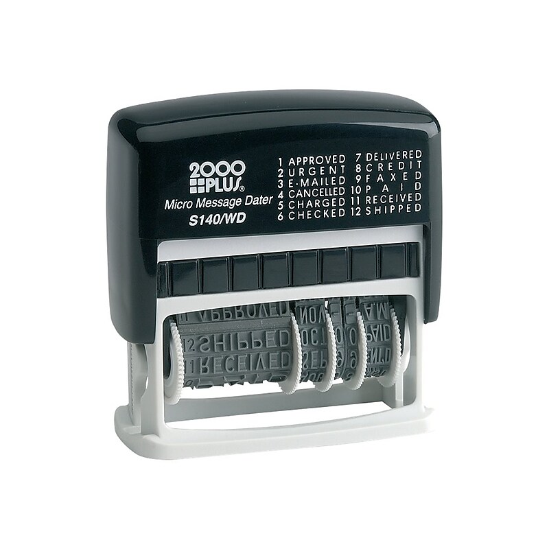 2000 Plus 12-in-1 Micro Date and Message Stamp, 12 Phrases, Black Ink (010072) image 1