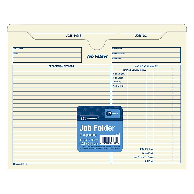 Adams Heavy Duty File Pocket, 2" Expansion, Letter Size, Manila, 15/Pack (9294) image 1
