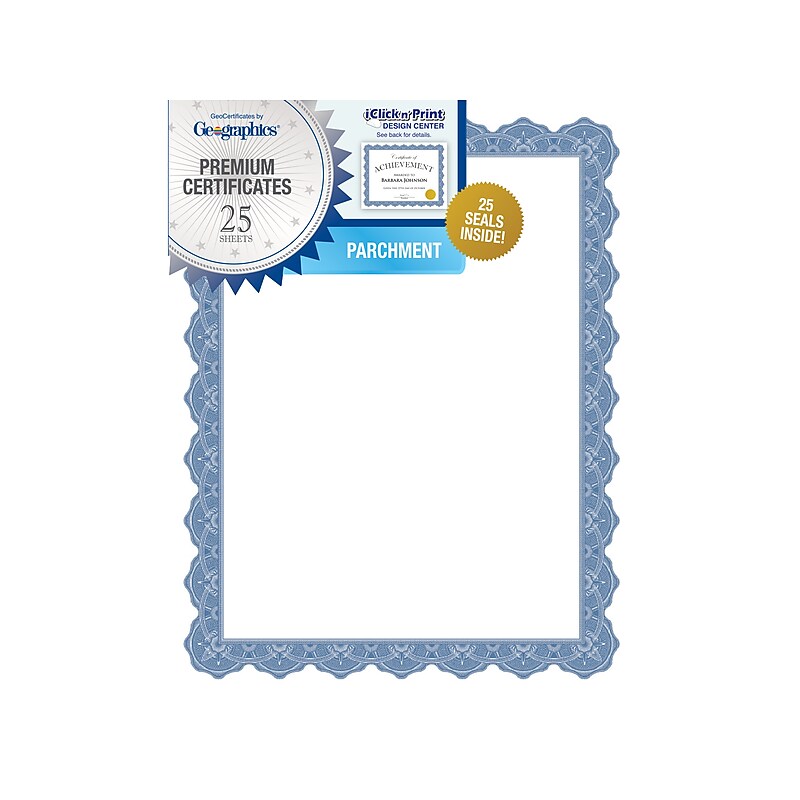 Geographics Optima Recycled Certificate Colored Paper, 24 lbs., 8.5" x 11", Blue, 25/Pack (40725S) image 1