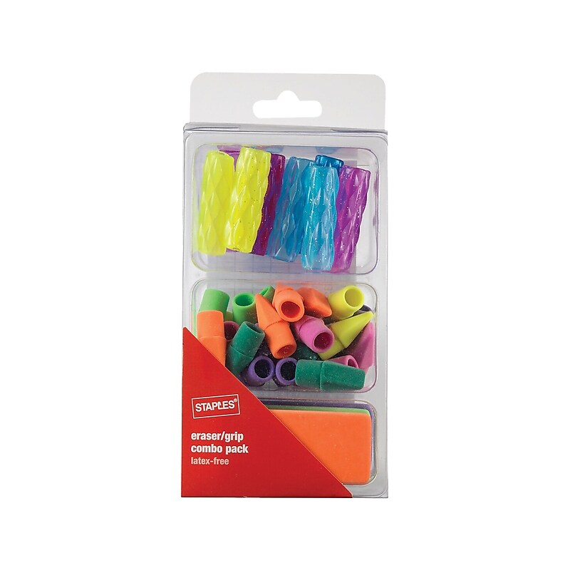 Staples Cap Erasers and Grips Pack, Assorted Colors, 35/Pack (15883) image 1