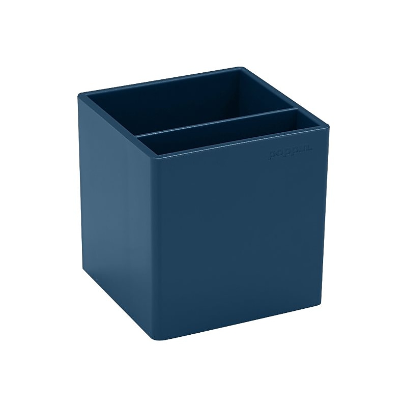 Poppin 2 Compartment Plastic Pen Cup, Slate Blue (105970) image 1