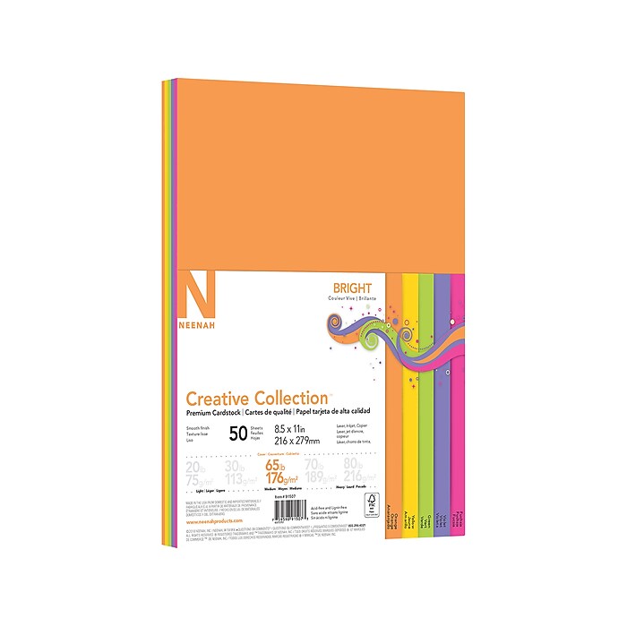 Creative Collection Premium Cardstock, 65 lb, 8.5 x 11, Assorted Bright, 50/Pack Creative Collection Premium Cardstock, 65 lb, 8.5 x 11, Assorted Bright, 50/Pack