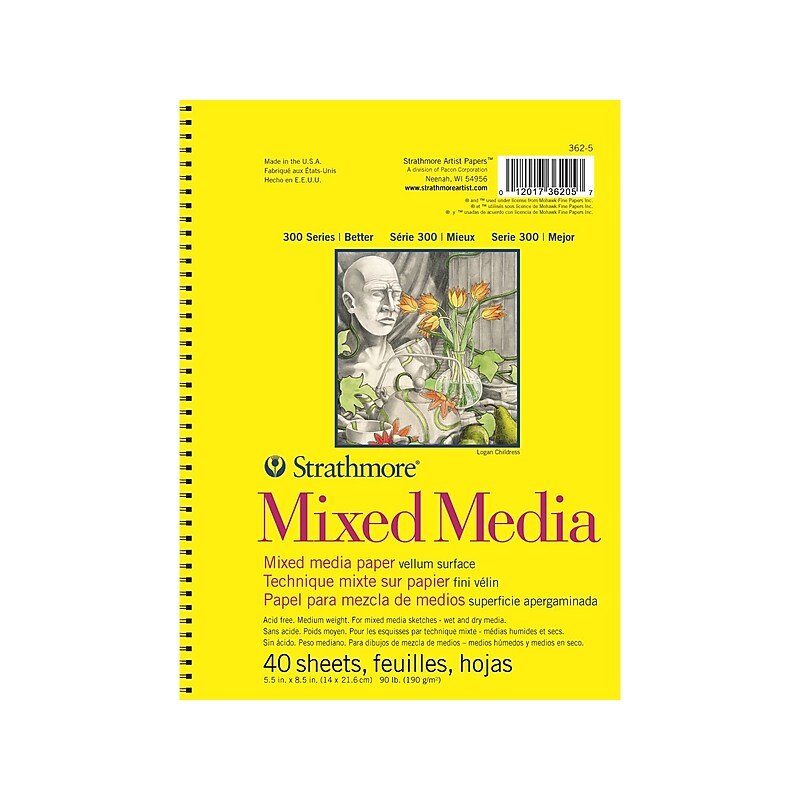 Strathmore 300 Series 5.5" x 8.5" Wire Bound Mixed Media Sketch Pad, 40 Sheets/Pad (SM3625AC) image 1