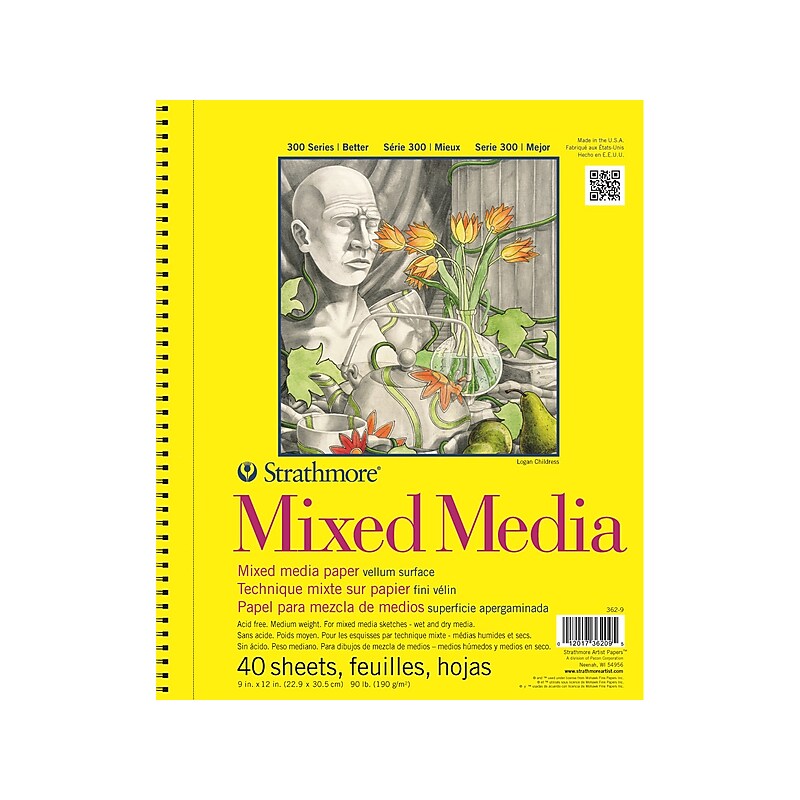 Strathmore 300 Series 9" x 12" Wire Bound Mixed Media Sketch Pad, 40 Sheets/Pad (SM3629AC) image 1