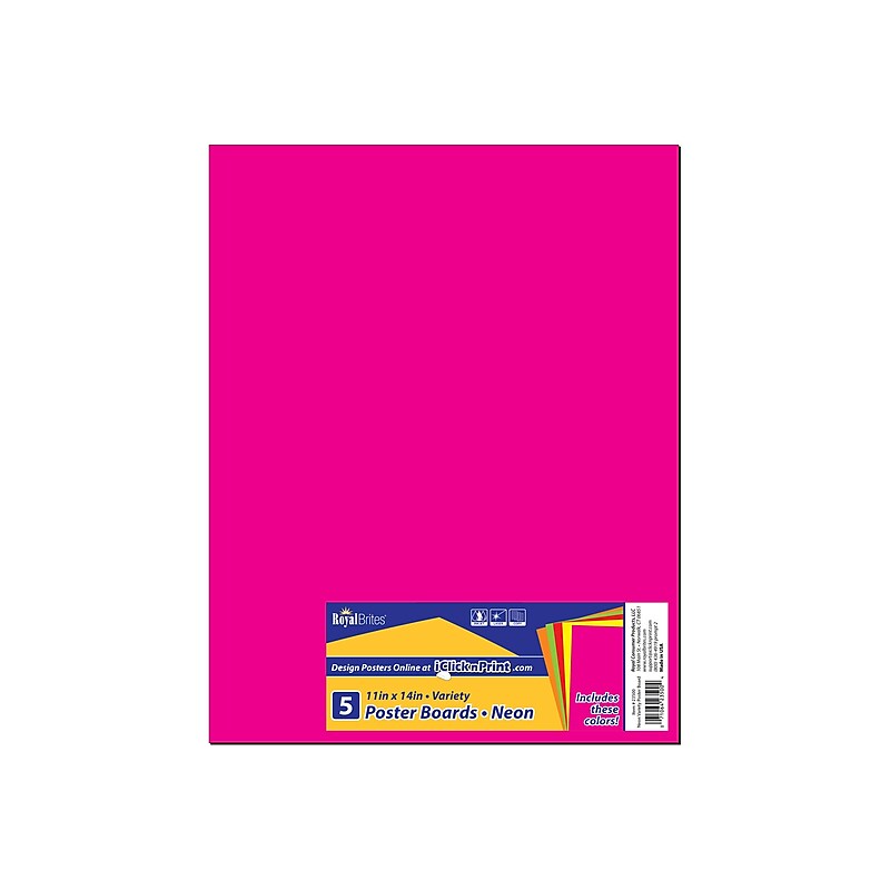 Royal Brites Paper Poster Boards, 14" x 11", Assorted Fluorescent Neon Colors, 5/Pack (23500) image 1