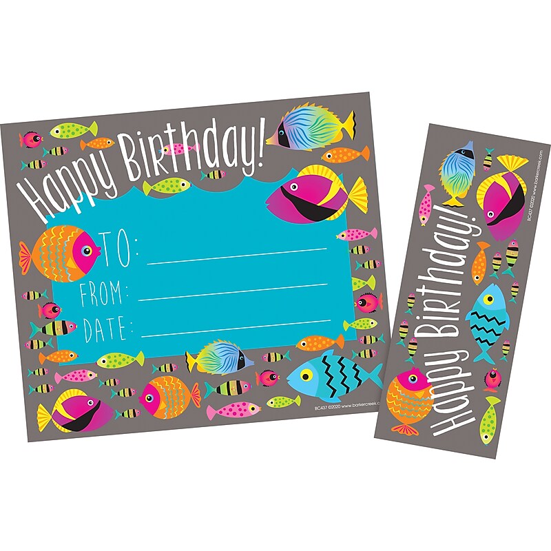 Barker Creek Kai Ola Happy Birthday Awards & Bookmarks Set, 8.5" x 5.5”, Multicolored, 30/Pack (BC437) image 1