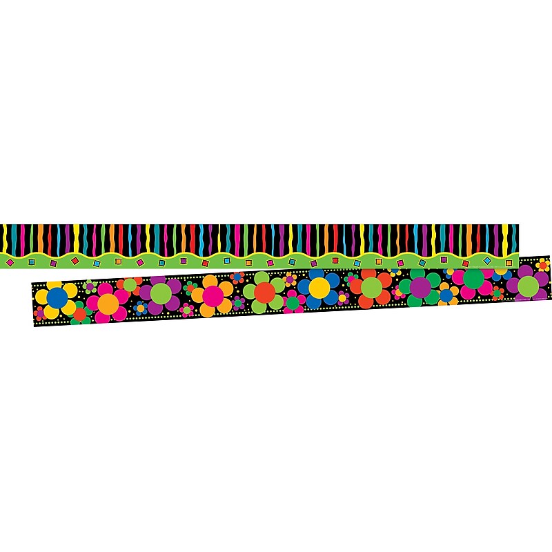 Barker Creek Double-Sided Border, 35" x 3", Neon Stripes & Flowers, 24/Pack (BC4021) image 1