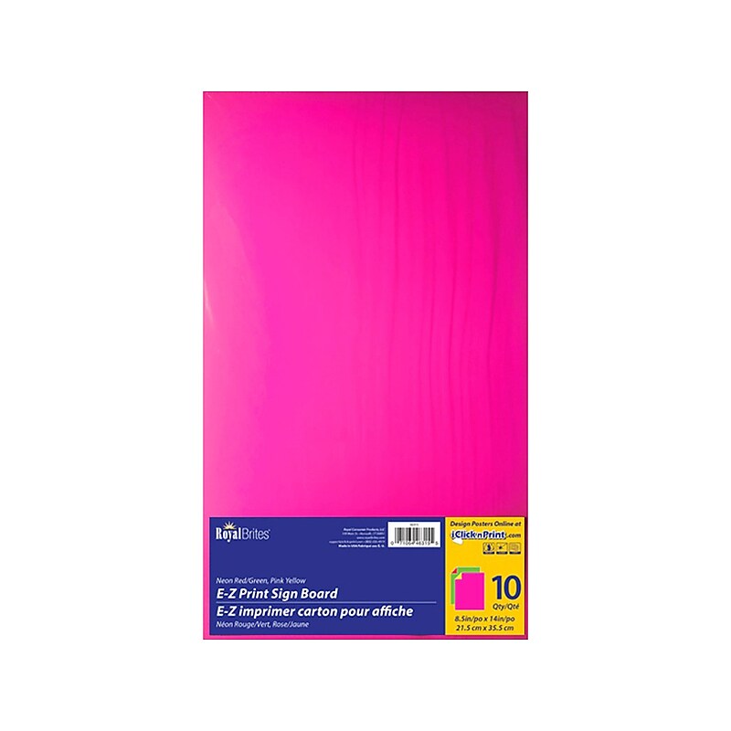 Royal Brites 2 Cool E-Z Print Paper Poster Boards, 14" x 8.5", Assorted Neon Colors, 10/Pack (46315) image 1