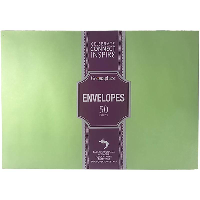 Geographics Gummed A9 Greeting Card Envelopes, 5.75" x 8.75", Green, 50/Pack (48466) image 1