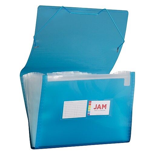 JAM Paper® 13 Pocket Plastic Expanding File, Accordion Folders, Legal Size, 10 x 15, Blue, Sold