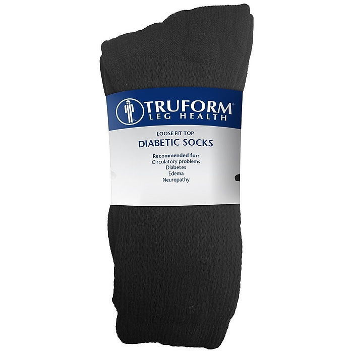 Truform Loose Fit Diabetic Sock, 3 Pack, Large / Black