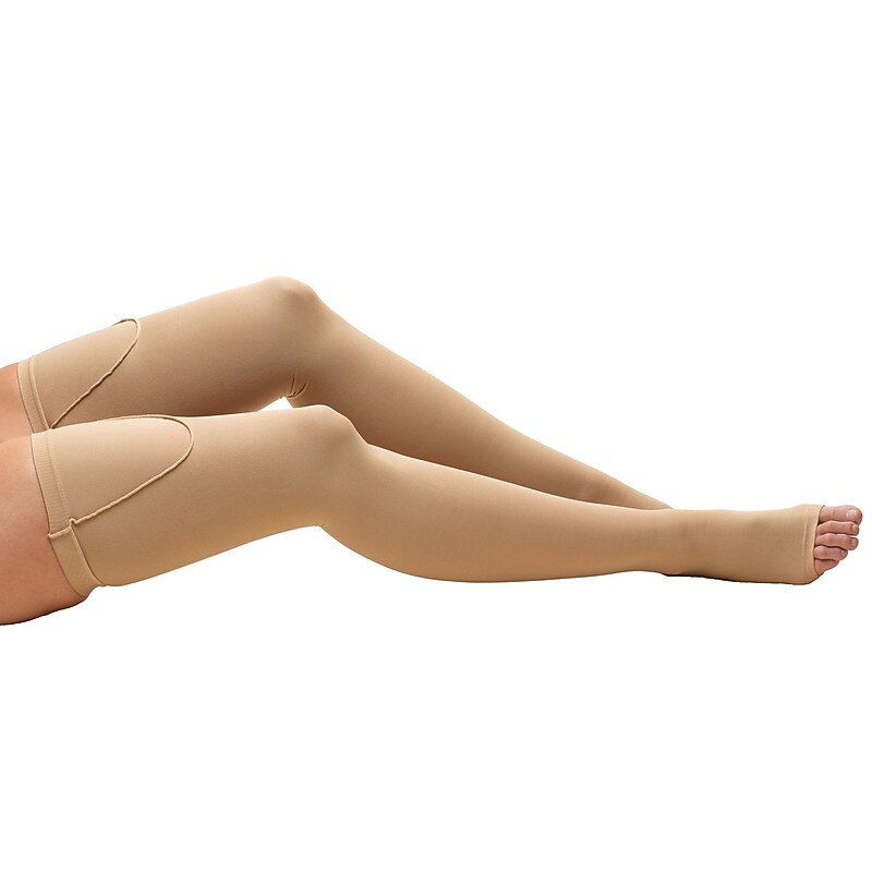 Truform Anti-Embolism Thigh Length Stockings, Open Toe: 18 mmHg, S, BEIGE (0810BG-S) image 1