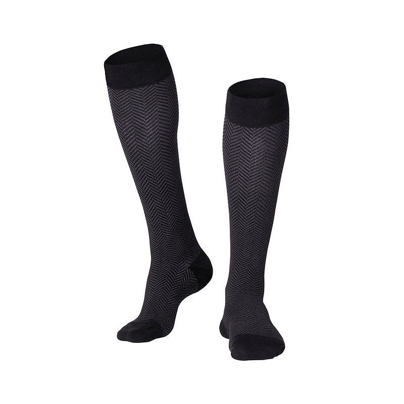 Touch Men's Compression Socks, Knee High, Herringbone Pattern, 20-30 mmHg, L, BLACK (1021BL-L) image 1