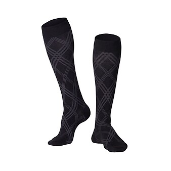 Touch Men's Compression Socks, Knee High, Argyle Pattern, 15-20 mmHg, L, BLACK (1014BL-L)
