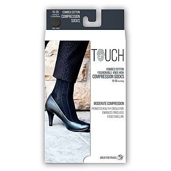 Touch Women's Compression Socks, Knee High, Rib Pattern, 15-20 mmHg, M, BROWN (1062BN-M)