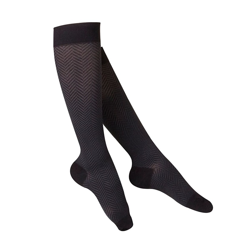 Touch Women's Compression Socks, Knee High, Herringbone Pattern, 20-30 mmHg, M, BLACK (1071BL-M) image 1