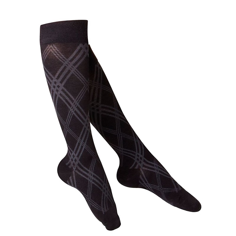 Touch Women's Compression Socks, Knee High, Argyle Pattern, 20-30 mmHg, S, BLACK (1074BL-S) image 1