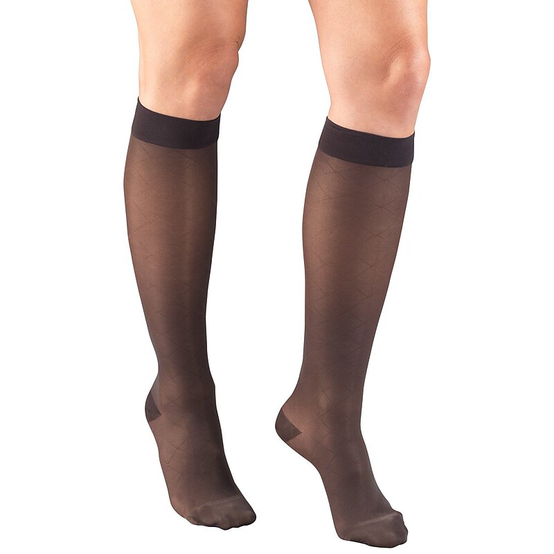 Truform Women's Stockings, Knee High, Sheer, Diamond Pattern: 15-20 mmHg, S, CHARCOAL (1783CH-S) image 1