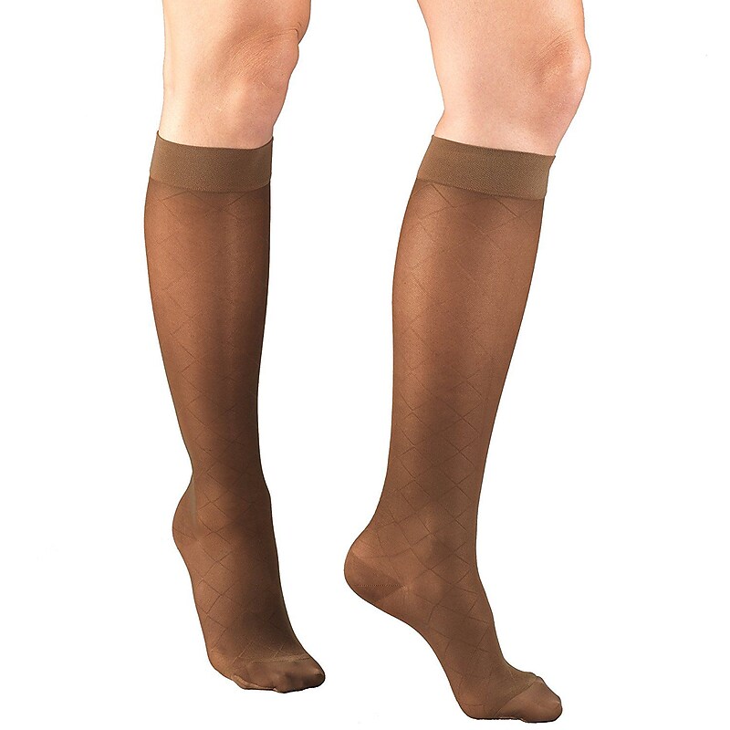 Truform Women's Stockings, Knee High, Sheer, Diamond Pattern: 15-20 mmHg, XL, ESPRESSO (1783ES-XL) image 1