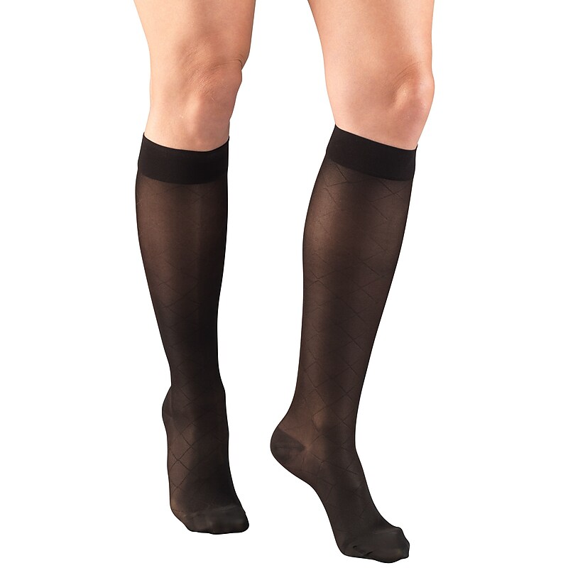 Truform Women's Stockings, Knee High, Sheer, Diamond Pattern: 15-20 mmHg, XL, BLACK (1783BL-XL) image 1