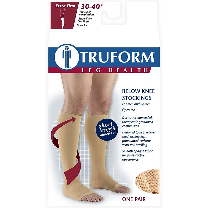 Truform Stockings, Short Length, Knee High, Open Toe: 30-40 mmHg