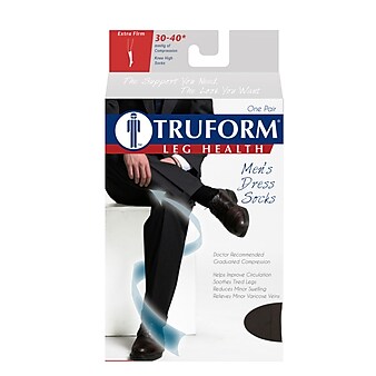 Truform Men's Socks, Knee High, Dress Style: 30-40 mmHg, S, BROWN (1954BN-S)