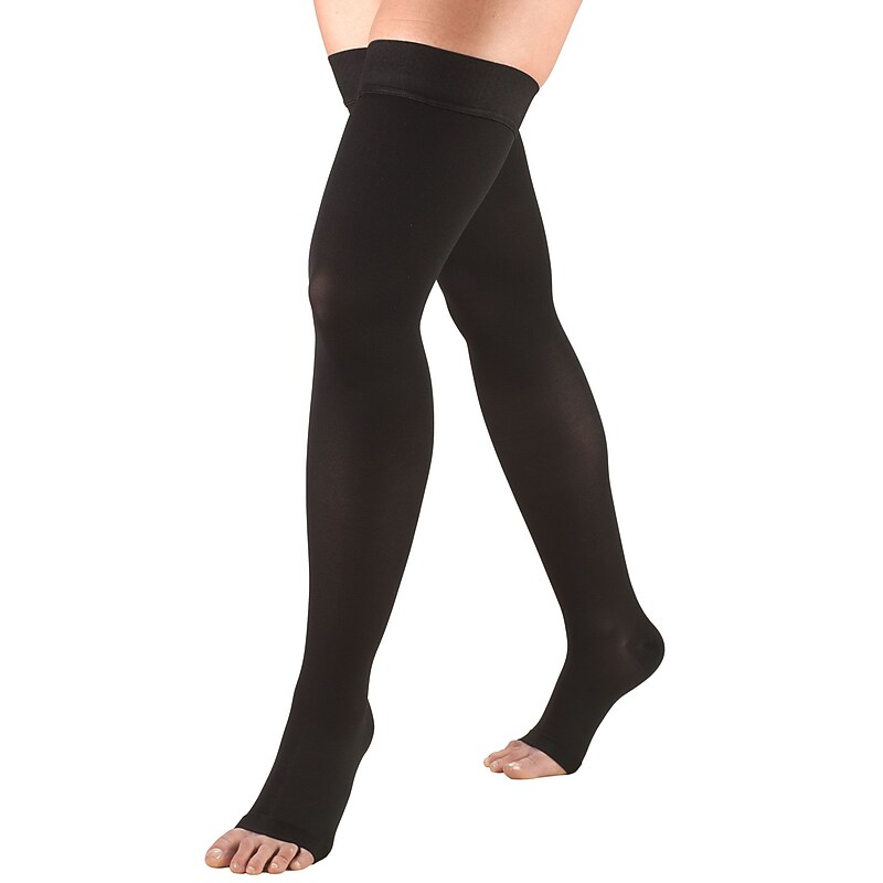 Truform Stockings, Thigh High, Open Toe, Dot Top: 20-30 mmHg, M, BLACK (0868BL-M) image 1