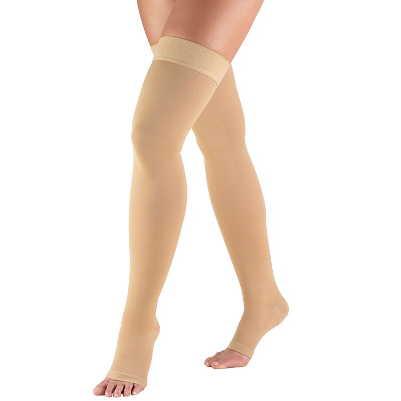 Truform Stockings, Thigh High, Open Toe, Dot Top: 20-30 mmHg, M, BEIGE (0868BG-M) image 1
