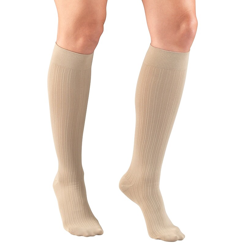 Truform Women's Trouser Socks, Dress Style, Rib Pattern: 15-20 mmHg, XL, TAN (1973TN-XL) image 1