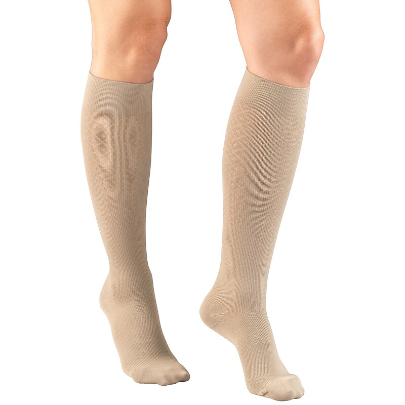 Truform Women's Trouser Socks, Dress Style, Diamond Pattern: 15-20 mmHg, XL, TAN (1976TN-XL) image 1