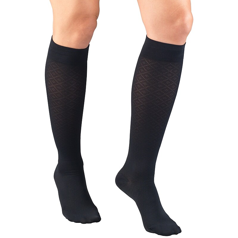 Truform Women's Trouser Socks, Dress Style, Diamond Pattern: 15-20 mmHg, S, NAVY (1976NV-S) image 1