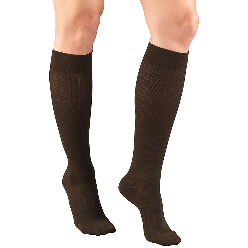 Truform Women's Trouser Socks, Dress Style, Diamond Pattern: 15-20 mmHg, S, BROWN (1976BN-S) image 1