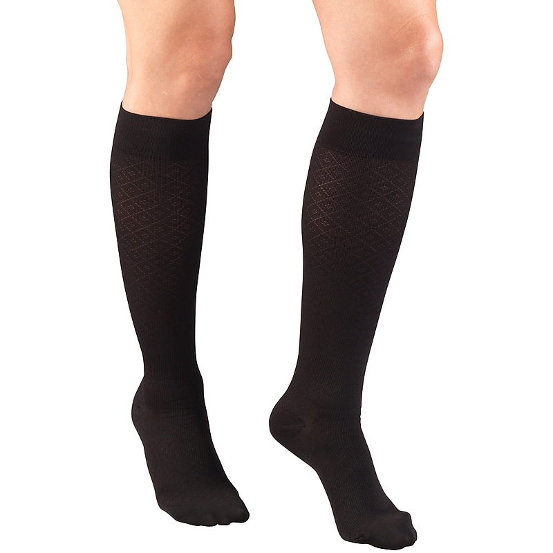 Truform Women's Trouser Socks, Dress Style, Diamond Pattern: 15-20 mmHg, XL, BLACK (1976BL-XL) image 1