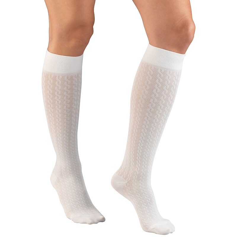 Truform Women's Trouser Socks, Dress Style, Cable Pattern: 15-20 mmHg, M, WHITE (1975WH-M) image 1