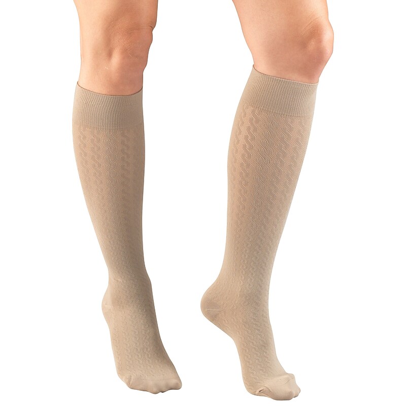 Truform Women's Trouser Socks, Dress Style, Cable Pattern: 15-20 mmHg, XL, TAN (1975TN-XL) image 1