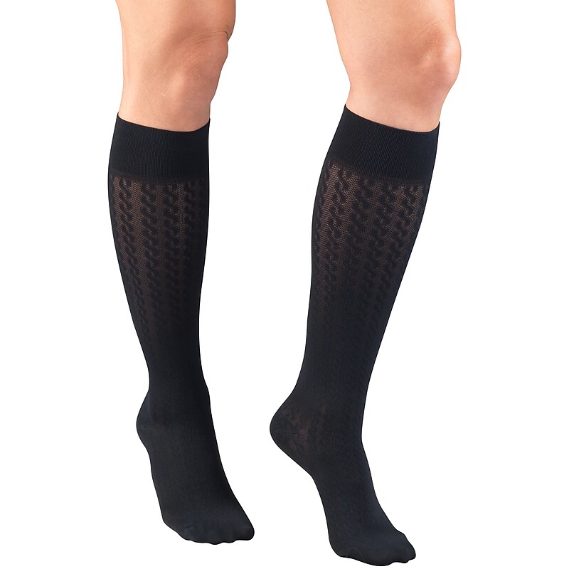 Truform Women's Trouser Socks, Dress Style, Cable Pattern: 15-20 mmHg, M, NAVY (1975NV-M) image 1
