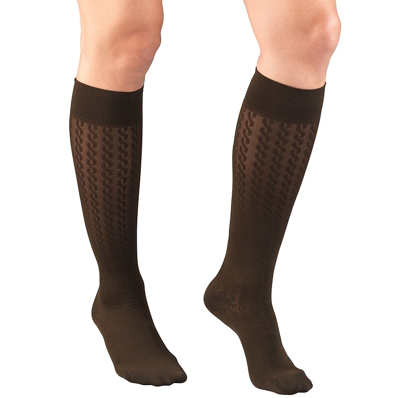 Truform Women's Trouser Socks, Dress Style, Cable Pattern: 15-20 mmHg, S, BROWN (1975BN-S) image 1