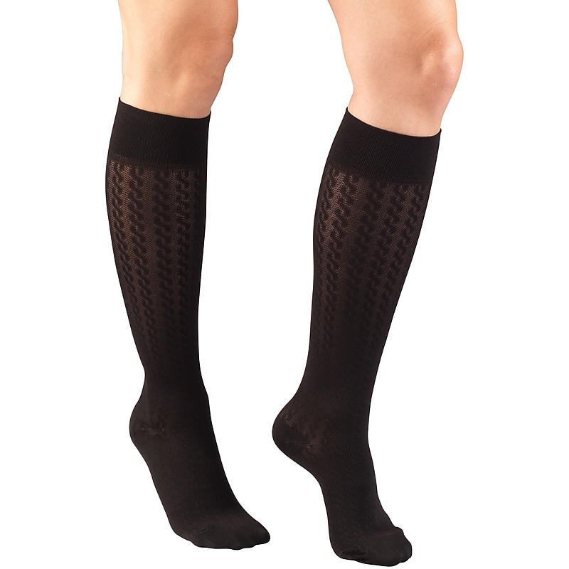 Truform Women's Trouser Socks, Dress Style, Cable Pattern: 15-20 mmHg, XL, BLACK (1975BL-XL) image 1