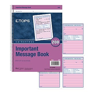TOPS Important Message Book, Ruled, 2-Part, White/Canary, 11" x 8 1/4", 1/Ea (4005)
