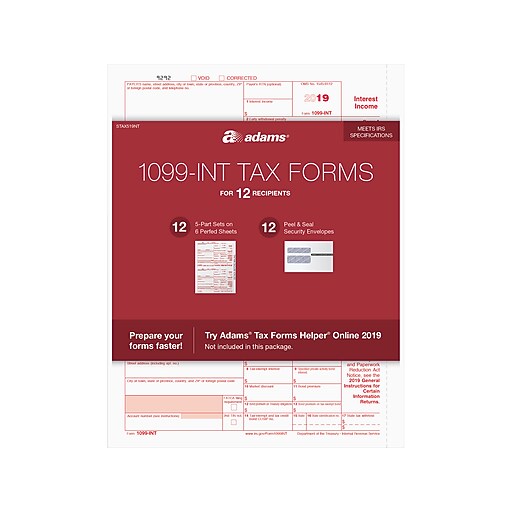 Shop Staples For Adams 2019 1099 INT Laser Tax Forms 12 Pack