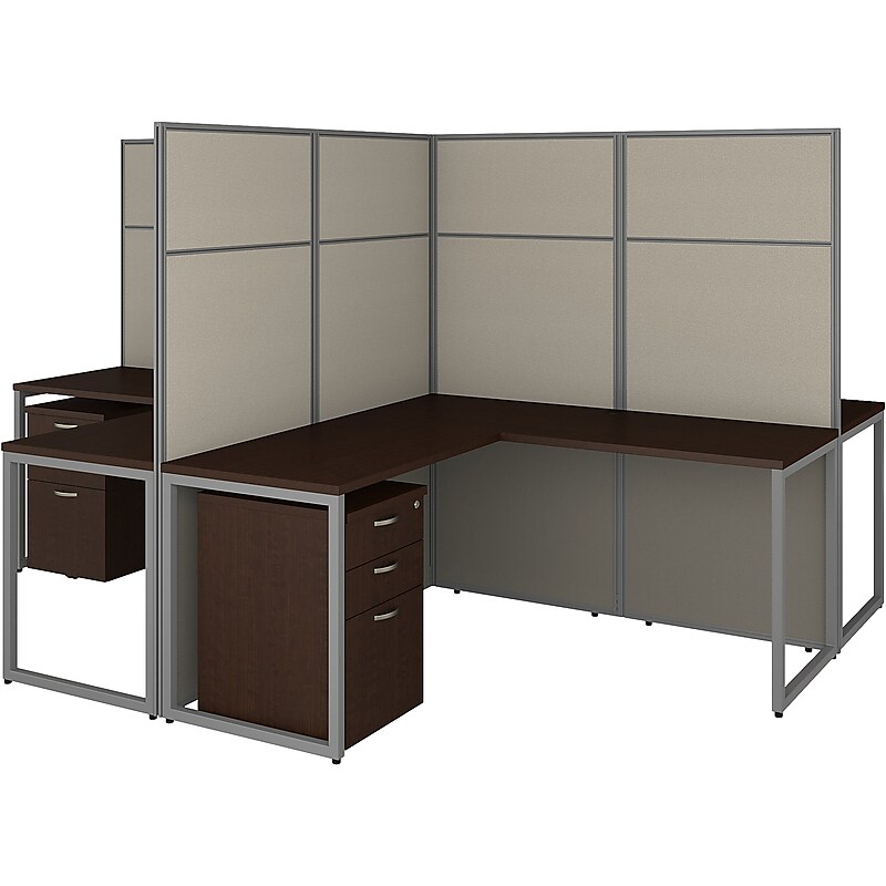 Bush Business Furniture Easy Office 66"H x 119"W 4 Person T-Shaped Cubicle Panel Workstation, Mocha Cherry (EODH76SMR-03K) image 1