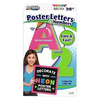 ArtSkills Poster Letters and Numbers, A-Z and 0-9, Neon Colors, Assorted, 310-Count (PA-1464)