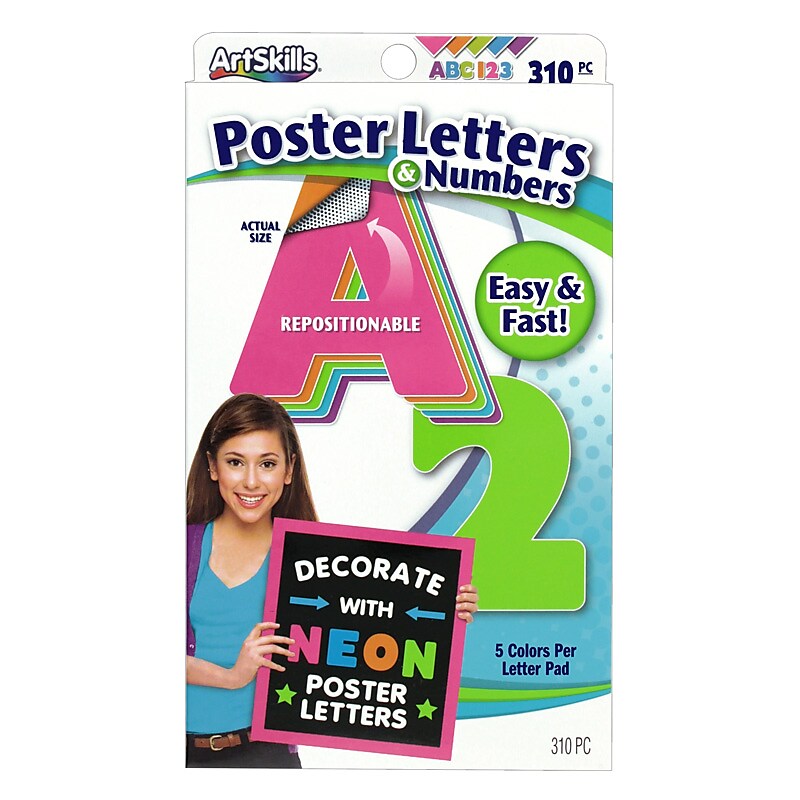 ArtSkills 2.5" Text Letters and Numbers, Assorted Neon Colors, 310/Pack (PA-1464) image 1