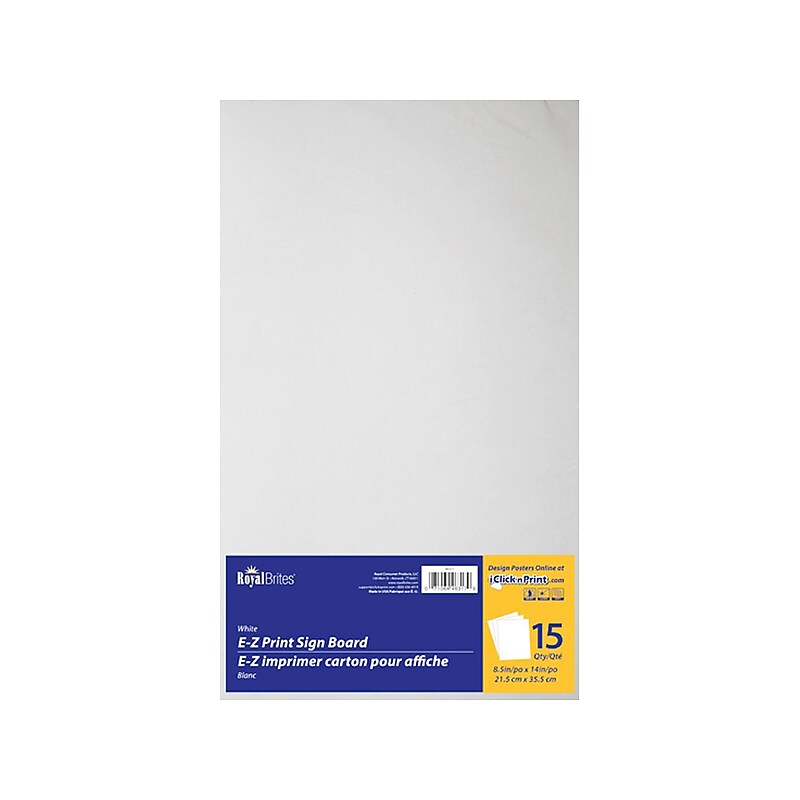 Royal Brites E-Z Print Paper Poster Boards, 14" x 8.5", White, 15/Pack (46317) image 1