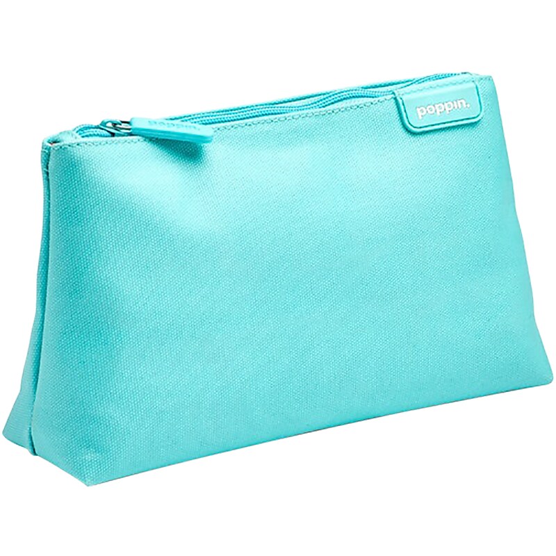 Poppin Medium Accessory Zipper Canvas Pouch, Aqua/Coral (103731) image 1