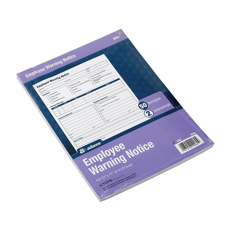 Adams 1-Part Employee Warning Notice, 100/Pack (ABF 9060) image 1